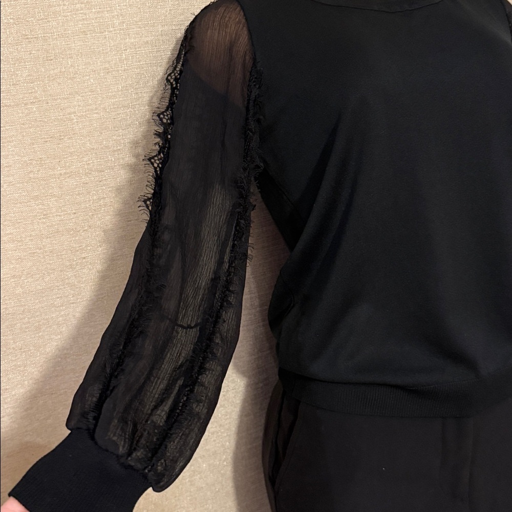 Chic Black Sheer-Sleeve Top - Size XS/S - Picture 2 of 2